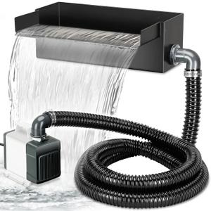 Pond Waterfall Spillway with Pump Kit, Pond Waterfall Kit Includes 12.2 Stainless Steel Waterfall Box, 65W 925GPH Pond Pump, Long Enough Bellows, No Need to Buy Additional Parts
