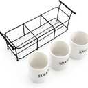 Bekith 3-Piece White Ceramic Silverware Caddy with Black Metal Rack, Utensil Holder Flatware Caddy Cutlery Storage Organizer for Kitchen Table, Cabinet or Pantry