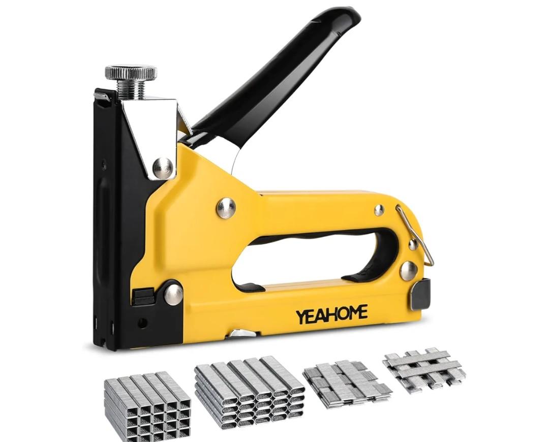 Upholstery Staple Gun Heavy Duty, YEAHOME 4-in-1 Stapler Gun with 4000 Staples, Manual Brad Nailer Power Adjustment Stapler Gun for Wood, Crafts, Carpentry, Decoration DIY