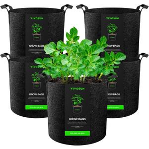 VIVOSUN 5-Pack 3 Gallon Plant Grow Bags Heavy Duty Thickened Nonwoven Fabric Pots with Handles (Black)