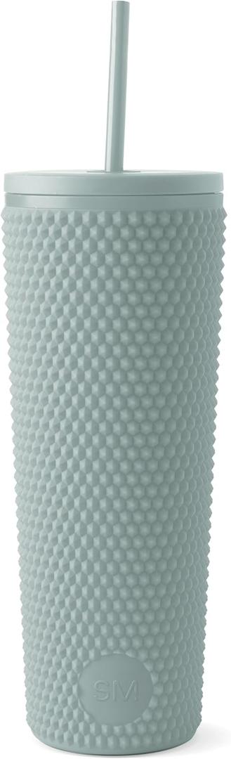 Simple Modern Plastic Matte Studded Tumbler with Lid and Straw | Reusable BPA Free Iced Coffee Cups Double Wall Smoothie Cup | Gifts for Women Men Him Her | Classic Collection | 24oz | Sea Glass Sage