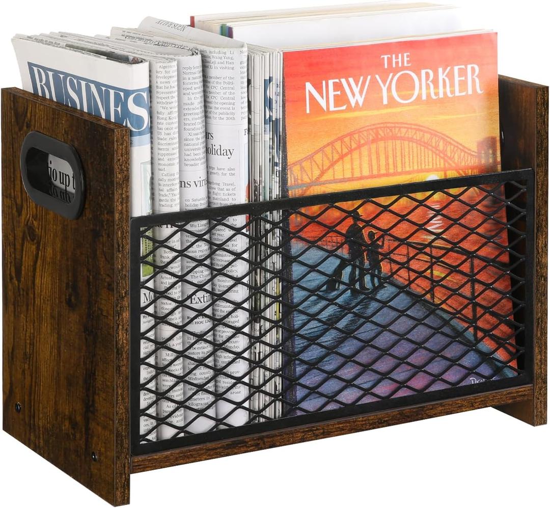 YINMIT Magazine Holder, Magazine Rack Floor, Magazine Storage Basket, File Holder Organizer, Folder Organizer for Magazines, Books, Newspapers, Tablets (Medium) (Rustic Brown)