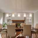 Mecgirn Island Light for Kitchen, Brushed Nickel Dining Room Light Fixture Over Table, 5-Light Linear Chandelier Pendant Lighting for Dining Table Kitchen Island Living Room, 5 Light + Clear Glass