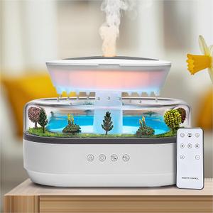 Essential Oil Diffuser 250ML Cloud Humidifier Rain Water Drip Diffuser Humidifier with Drip Music Micro Landscape Ultrasonic Diffuser for Bedroom Office Hotel (White Grey)