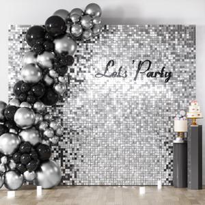 COKAOBE Silver Shimmer Wall Backdrop, 36PCS Square Sequin Shimmer Backdrop Panel, Photo Backdrops for Birthday, Anniversary, Wedding, Graduation & Bachelorette Party Decoration, Silver, 36pcs (6x6ft)