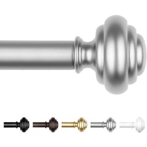 KAMANINA Silver Curtain Rods for Windows 32 to 58 Inches (2.6-4.8ft) Heavy Duty Curtain Rods, 7/8 Inch Adjustable Decorative Drapery Rods Set with Modern Finials