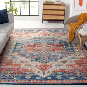 SAFAVIEH Area Rug 8x10 - Washable Tucson Collection - Large - Blue & Rust, Slip Resistant, Ideal for Living Room, Bedroom, Kids Playroom Nursery, Office, Dining Space (TSN116M)