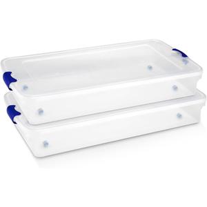 HOMZ 2-Pack Under Bed Storage, Clear Plastic Containers with Lids, 60 Quart, Blue Latch - Stackable Underbed Organizer Bins for Shoes, Bags, Clothes, and Towels