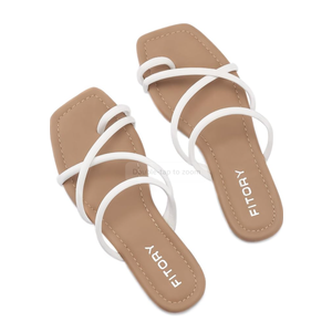 FITORY Women's Slide Sandals Flat Toe Ring Thongs with Cross Strap for Summer Size 7M