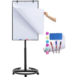Black Mobile Whiteboard on Wheels 36 x 24 Inch-Rolling Magnetic Dry Erase Easel Board with Flipchart Paper Pad-Height Adjustable Standing Board for Meetings, Classes, Training, Workshops