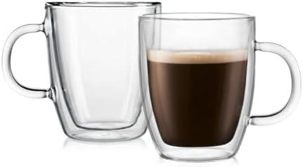 Bodum 12 oz Bistro Double Wall Insulated Mug, High-Heat Borosilicate Glass, Set of 2, Clear