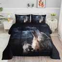 Wolf Printed Bedding Set 3pcs (1 Comforter + 2 Pillowcases) for Boys Girls, Twin Duvet for All Seasons
