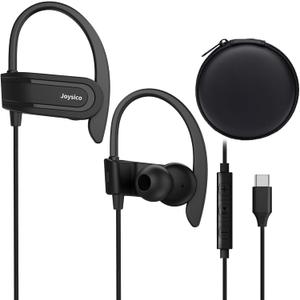 Joysico Wired USB C Headphones for iPhone 15 16 17 Air, iPad, Samsung, Google and USBC Android Phones, Type C Earbuds with Over Ear Hook, Microphone, Volume Control, Earphones Case for Sports Running