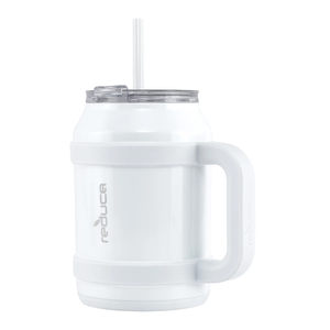 REDUCE Reusable 50 oz Cold1 Water Tumbler – Ergonomic Handle – Double-Wall Insulation – Sturdy Desktop/Tabletop Mug with Lid and Straw – BPA-Free – Stainless Steel for Gym, Home, or Office– White