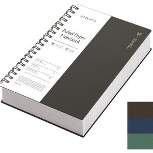 EMSHOI B5 Spiral Notebook College Ruled Lined Journal, Large 7.48" X 10.15", 300 Pages/150 Sheets, 100gsm Thick Paper, Waterproof Hardcover, for Office School Women Men Work Writing Notes, Coffee