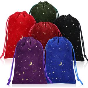 Hillban 30 Pcs 4 x 6 Inch Colorful Velvet Drawstrings Bags for Jewelry Moon Star Pouch with Drawstrings Jewelry Bags for Gift Packaging Wedding Anniversary Christmas Eid Mubarak