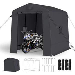 6x8 ft Outdoor Storage Shelter Shed with Roll-Up Zipper Doors & Mesh Windows, Portable Waterproof Storage Tent for Motorcycle, Bike, Firewood, Lawn Mowers, Garden Tools (Black)