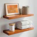Homeforia 18 inch Floating Shelf Oak, High End Solid Real Wood 18inch Long Floating Shelves for Wall Mounted, Honey Oak Wooden 18in Floating Shelves, Heavy Duty Bracket, 18 X 6.5 X 1.75 inch, Set of 2 (Honey Oak - Warm Amber Tone)