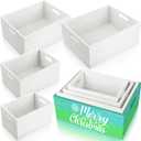 Set of 4 Large Wood Storage Crates Boxes with Handles 4 Size Decorative Wooden Nesting Crates DIY Rustic Farmhouse Box Container for holiday Party Favor Home Display(White)