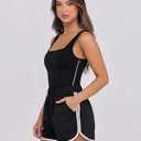 Chunpin Women's Rompers 2026 Athletic Jumpsuits Square Neck Sleeveless Shorts Romper with Pockets One Piece Outfits Summer (Black, XS)