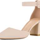 mysoft Women's Pointed Toe Low Chunky Heels Closed Toe Ankle Strap Dress Pump Shoes  (8.5, Light Nude Pu)