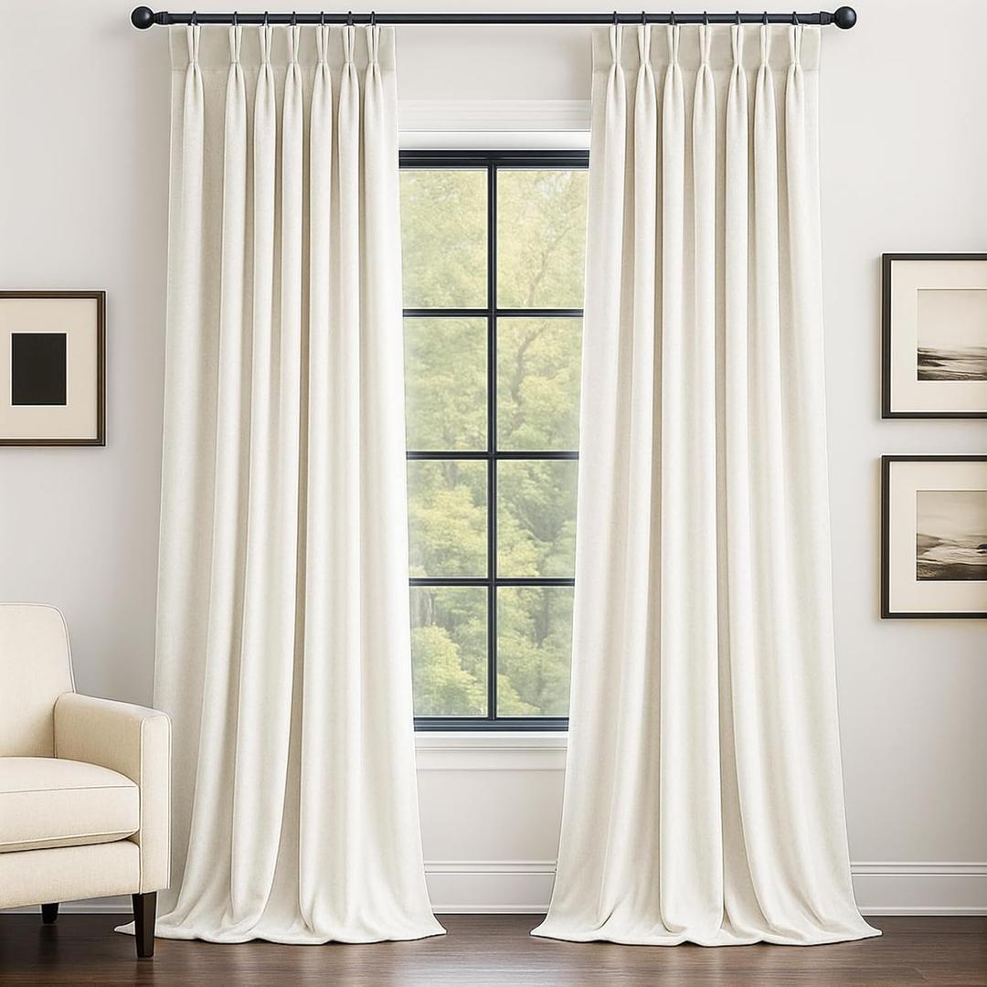 Ivory Velvet Curtains 84 Inch Long for Living Room Bedroom Cream Elegant Boho Minimalist Pinch Pleated Light Blocking Thermal Drapes with Hooks Rings and Back Tab White Home Decor, Set of 2,W60xL84