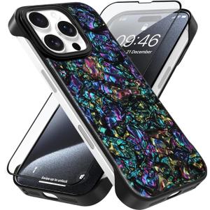 AIGOMARA Slim Frameless for iPhone 15 Pro Max Case with Screen Protector, Luxury Opalescent Pearl Minimalist Borderless Phone Case for Women Girls, Ultra-Thin Hard Shockproof Case Cover, Abalone