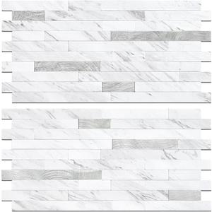 STICKGOO 2 Sheets Peel and Stick Backsplash Tile, Stick on Backsplash for Kitchen and Bathroom, White Marble Look PVC Mixed Metal Silver Self Adhesive Wall Tiles