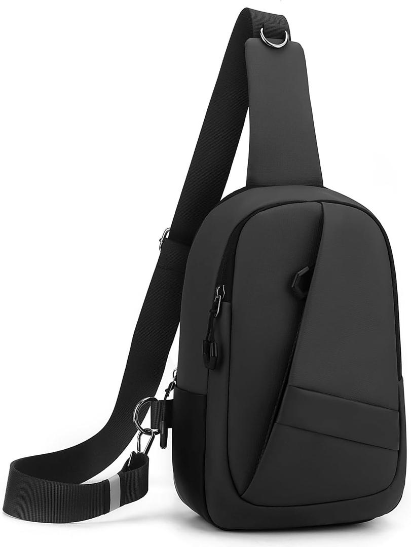 Hoedia Crossbody Sling Bag for Men Women, Shoulder Cross Body Bag EDC Back Pack with Reflective Strip and Multi-pocket (Black)