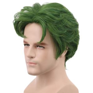 yuehong Mens Short Green Curly Wig Anime Clown Cospaly Wig Heat Resistant Synthetic Fibers Soft Breathable Costume Hair