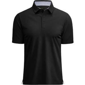 MAGCOMSEN Men's Polo Shirts Short Sleeve Cotton Pique 3 Button Classic Fit Casual T-Shirt Performance Golf Shirts (Black, M)