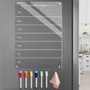 9"x13" Clear Weekly Meal Planner Magnetic Acrylic Board,Acrylic Magnetic Dry Erase Board for Fridge, Magnet Week Calendar for Refrigerator Includes 6 Colors Markers