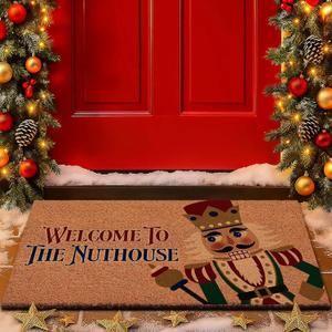 Lanpn Christmas Welcome Natural Coir Door Mat, Nutcracker Coco Front Door Outdoor Doormat Outside Entrance Porch Non Slip Rubber Rug Winter Xmas Farmhouse Decor (Brown, 30x17 inch) (1'5" x 2'6" (Rectangular))