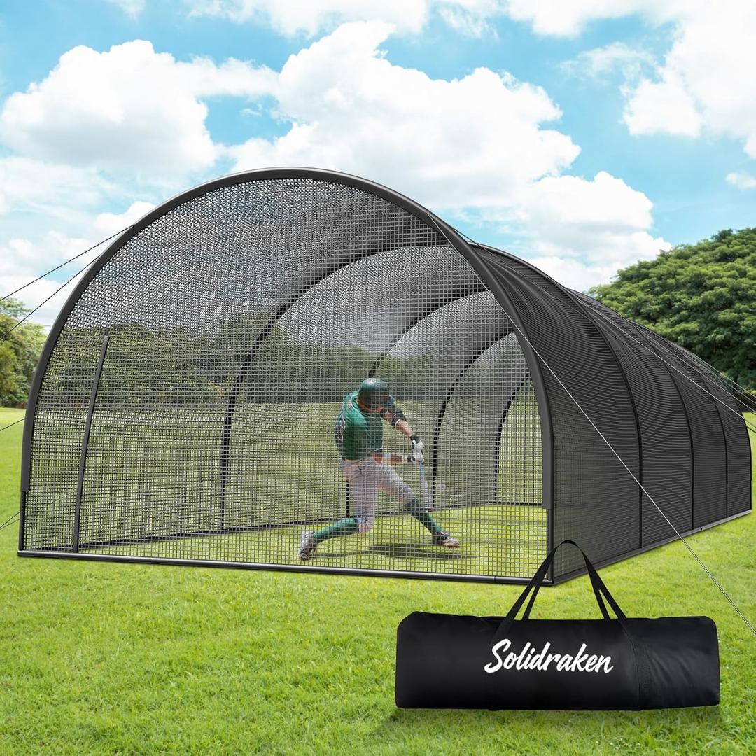 40FT Baseball & Softball Batting Cage for Backyard  Enclosed Net with Pitching Machine Hole, Fiberglass Pole System, Carry Bag, Ideal for Home Hitting & Pitching Practice, 40 x 12 x 10 ft