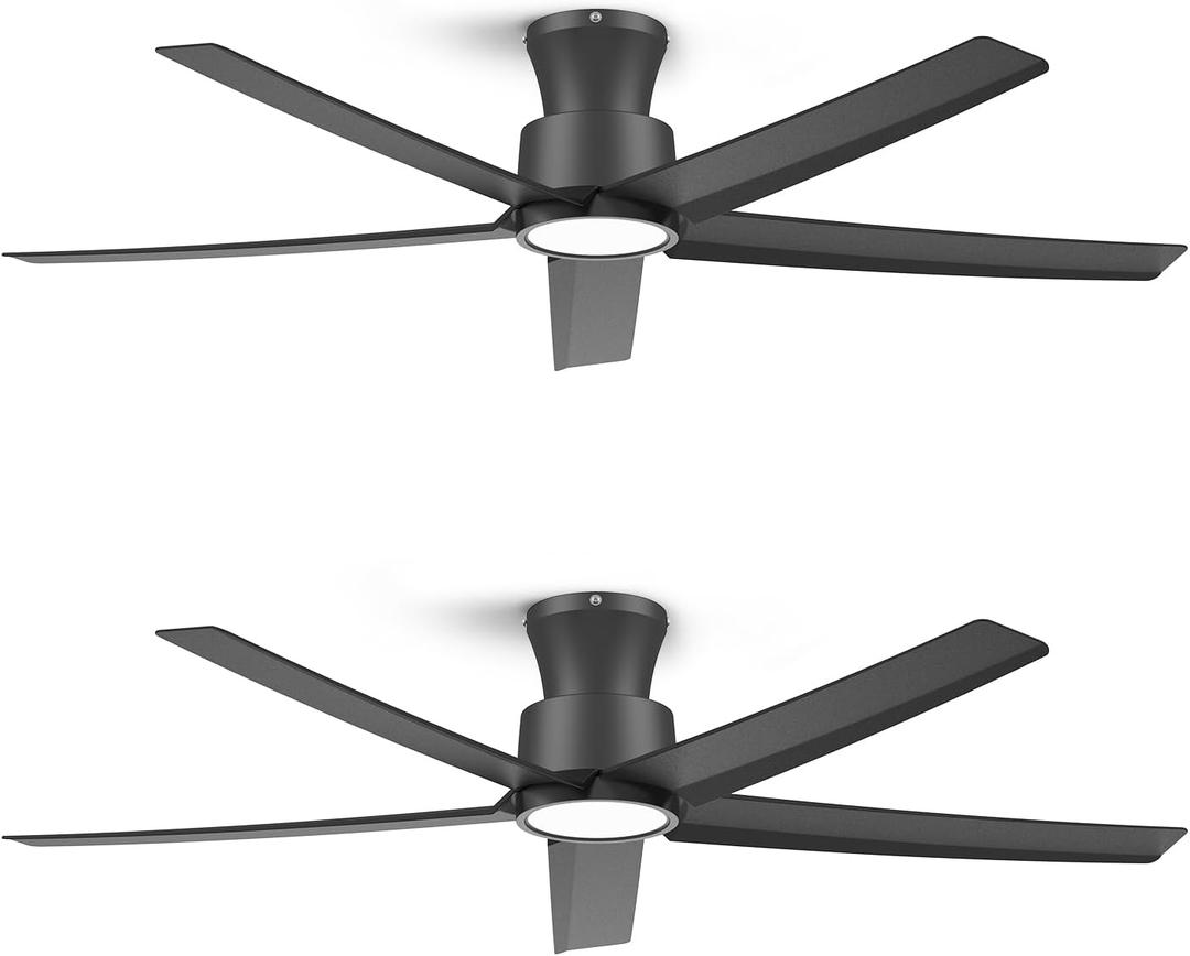 ocioc 52 inch Ceiling Fans with Lights, Large Air Volume Ceiling Fans with Reversible Quiet DC Motor and Remote 2 PackBlack