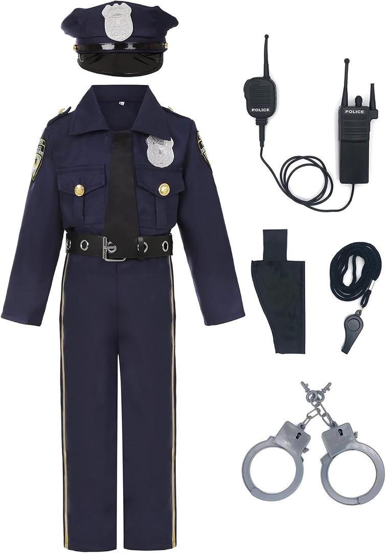 Kids Police Officer Costume Deluxe Cop Set for Halloween Cosplay Dress Up 3-4Y