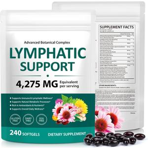 Liefiet Lymphatic Drainage Supplements 240 Softgels, 21-in-1 Herbal Blend with Echinacea, Dandelion & Burdock Root, Lymph System Supports Overall Daily Wellness for Women & Men