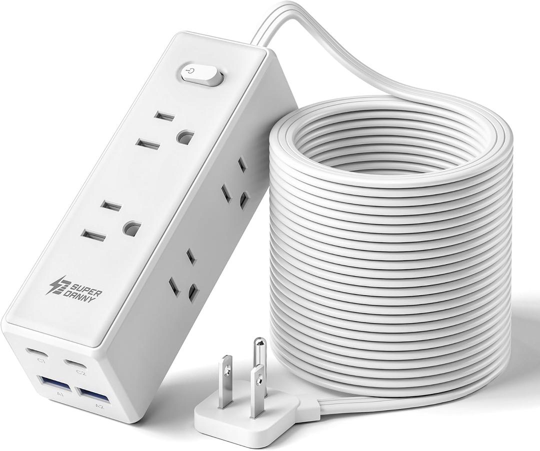 20 Ft Extension Cord with Multiple Outlets, Long Extension with 6 Outlets 4 USB Ports(2 USB C), Flat Plug Surge Protector Power Strip for Home, Office Supplies, Dorm Essentials