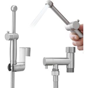 All Brass Bidet Sprayer Set for Toilets, Wall or Toilet Mount, Dual Thumb Pressure Controls, Superior Hoses Kit, Handheld Sprayer Bidet Attachment Kit, Cloth Diaper Brushed Nickel