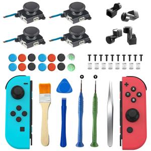 Joycon Joystick Replacement Kit( 48 in one), Switch Joystick Replacement for Switch/ Switch Lite/ Switch OLED, Include 4 Thumbsticks, 4 Metal Buckles, 2 Screwdrivers, Pry Tool, 12 Thumbstick Grips