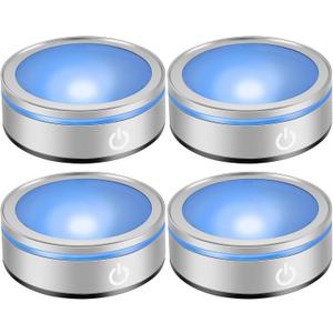 LED Light Base Lighted Display Stand for Crystal, 4 Pack Round Touch Control Light Stand, 7 Color Changing Display Base with USB Power, Illuminated Pedestal for Glass Crystal Spherical Artwork