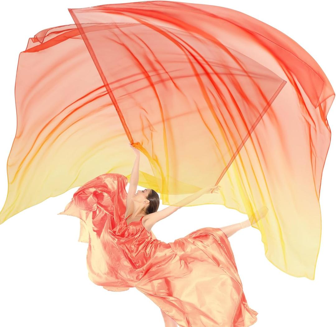 Jecery 2 Set 55x78" Praise Dance Worship Flags with Scalable Rod Guard Church Flag Sets Angel Wing with Sticks Ministry Streamer Dance Banner(Yellow Orange Red)