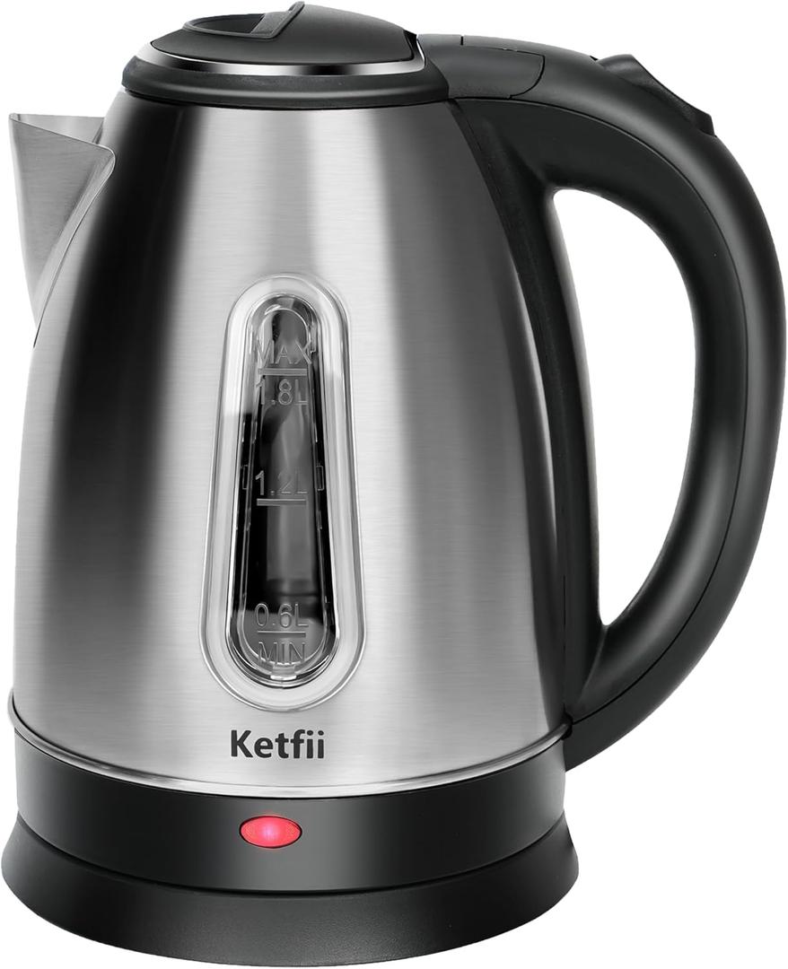 Stainless Steel Electric Kettle, 1.8 Liters Tea, Coffee Kettle & Hot Water Boiler, 360 Swivel Base, BPA Free, Auto Shut-Off, Boil-Dry Proof, 1100W
