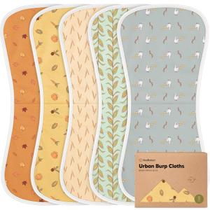 Organic Burp Cloths Baby Boy & Girl - 5-Pack Super Absorbent Cotton Burping Cloths for Babies, Soft & Plush Newborn Spit Up Rags, Infant Towels for Milk Spit Up, Unisex, Large 21" x 10" (Countryside)