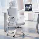 TRALT Ergonomic Office Chair - Desk Chair with Adjustable Headrest Lumbar Support Computer Chair - Mesh Comfy Chair with Flip-up Armrests - Gaming Chairs for Adults Home Office (Leather, White), Pack of 1