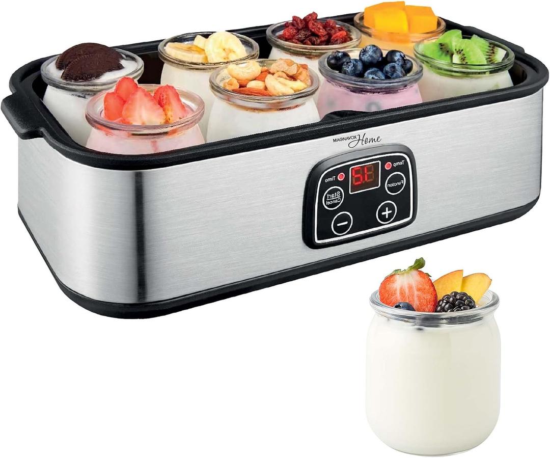 Culinary Chef Series MAGNAVOX HOME, Ultimate Probiotic Yogurt Maker with Adjustable Time & Temp Control - Make Trillions of Live Probiotics with 8 GLASS JARS - Greek Yogurt Maker