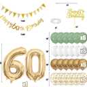 60th Birthday Decorations for Men Women, Sage Green White Gold Balloons With Happy 60th Banner, Cake Topper, Number 60 Foil Balloon for 60 Year Old Party Decoration