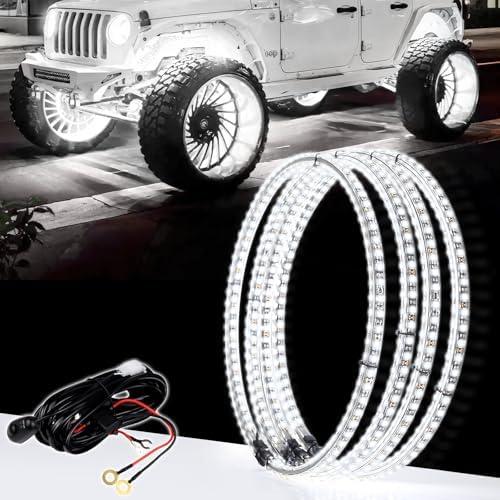 Yiswhis 15.5 Inch Cool White Rim Lights,Wheel Light for Cars,Pure White Wheel Lights,6500k Cool White,IP68 Waterproof,Rocker Switch Control,Double Row LED Beads（4 Pcs ）
