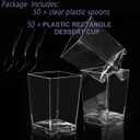 Jnnzzggu 50 Pack 4 oz Square Plastic Dessert Cups with Spoons,Clear Plastic Parfait Appetizer Cup Parfait Cups for Desserts,Appetizers,Ice Cream