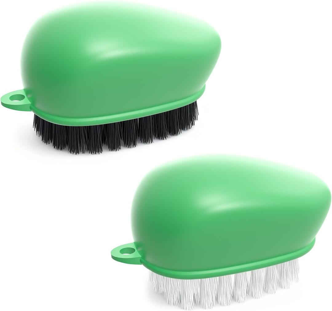 CLEANGOR Vegetable Brush Scrubber for Food, Black Stiff Bristles Brush & White Soft Bristles Brush, Dishwasher Safe Ear-Hanging Veggie & Fruit Cleaning Brush for Potato, Mushroom, Carrot, Lemon, Egg
